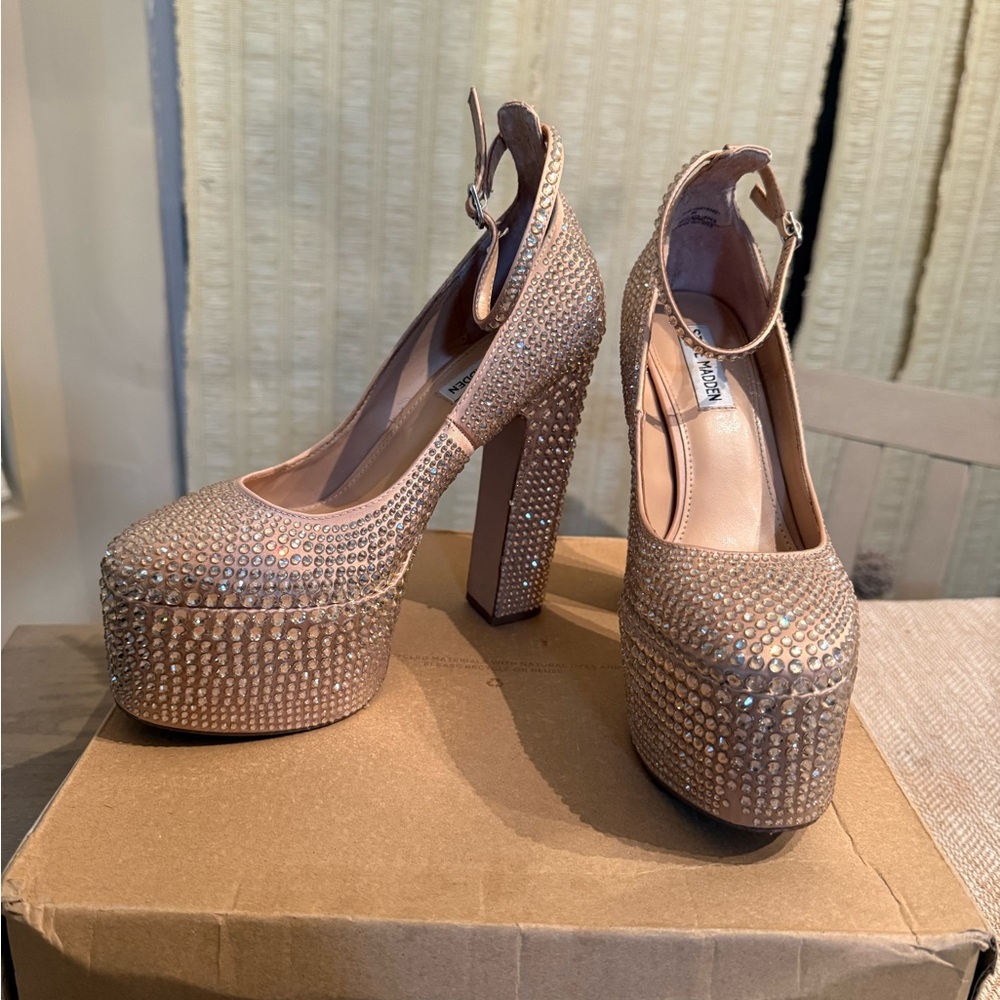 Steve Madden Crystal Platform Ankle-Strap Heels - Rose